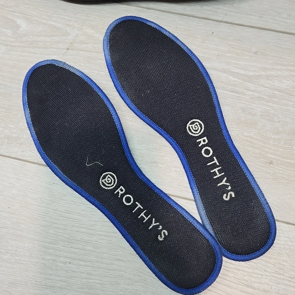 Rothy's Women Black Knit Ballet Flats with Blue Trim Shoes Sz 9.5